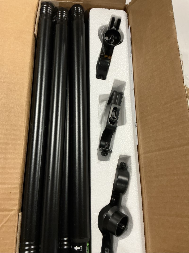 Condition photo showing As Is for yafex curtain rods 32-144 inch, heavy duty 1 inch adjustable curtain rod for windows, black extra long window treatment rods, modern design, easy installation