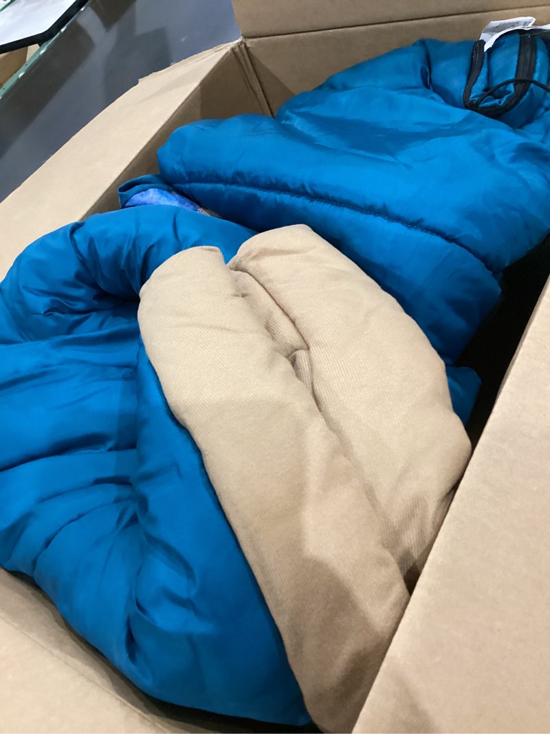 Condition photo showing As Is for coleman brazos 20/30°f adult cool-weather sleeping bag with no-snag zipper & stuff sack, machine washable, great for camping, traveling, guests, & more pfas-free 20°f