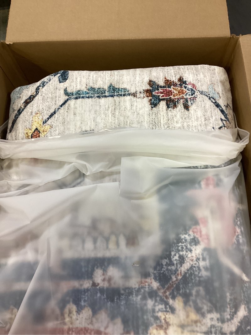 Condition photo showing Good Condition for zesthome Area Rugs 9x12, Washable Rug Non-Slip Low Pile Rugs for Living Room, Bedroom, Home Decor Vintage Large Area Rug (Blue,9'x12') Blue 9' x 12' (Rectangular)