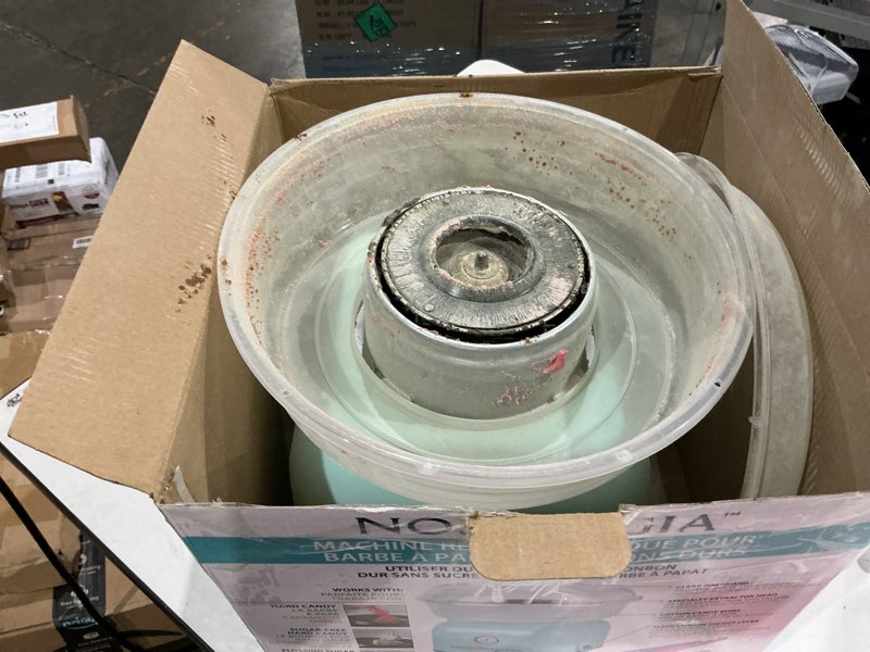 Condition photo showing As Is for nostalgia classic countertop cotton candy machine, manual, retro vintage candy maker includes 2 reusable cones & scoop, aqua