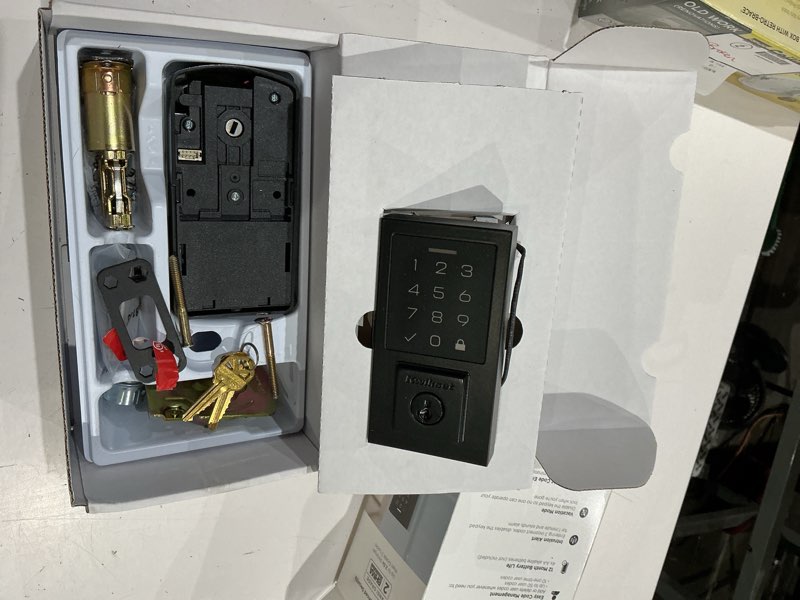 Condition photo showing As Is for kwikset 270 smartcode matte black metal electronic touch pad deadbolt