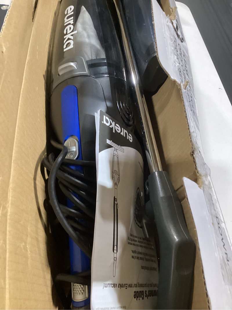 Condition photo showing As Is for eureka corded stick vacuum cleaner for home pet hair, lightweight stick vacuum cleaner with powerful suction for carpet tile and hard floor, blue, 3-in-1 handheld vac nes312 3-in-1 handheld vac nes312 blue