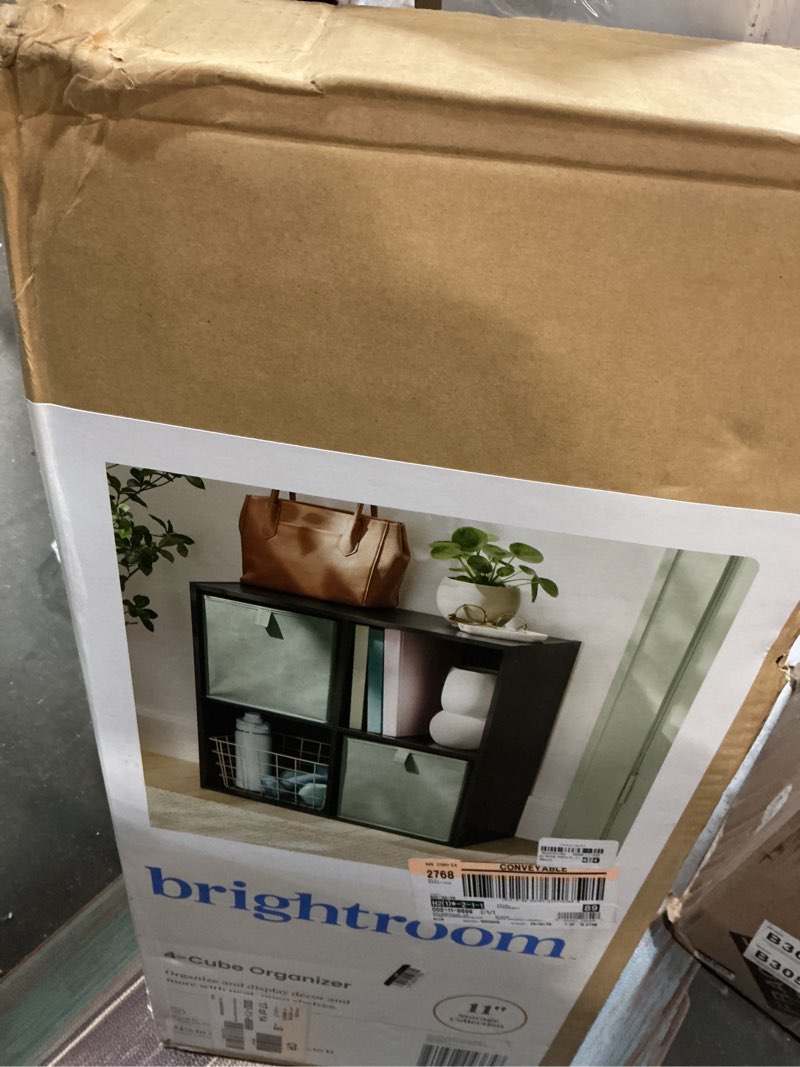 Condition photo showing As Is for 11" 4-cube book shelf black - brightroom™