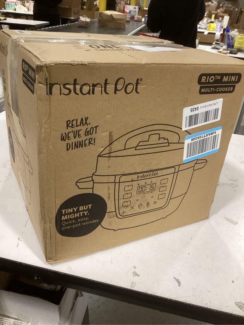 Condition photo showing New/Like New for Instant Pot 4QT RIO Mini 7-in-1 Multi-Cooker, Pressure Cooker, Slow cook, Sauté, Steam, Rice Maker, Yogurt, & Warmer, Sea Salt, 4 Quarts Sea Salt 4 Quarts