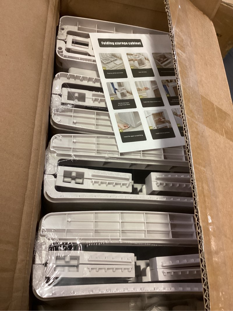 Condition photo showing New/Like New for Lacusmall Expanded Tall Narrow Storage Cabinet with Transparent Doors and Movable Wheels,Plastic Foldable Storage Box for Small Space, Bathroom, Kitchen(4Tier,White) White 4Tier-Expanded