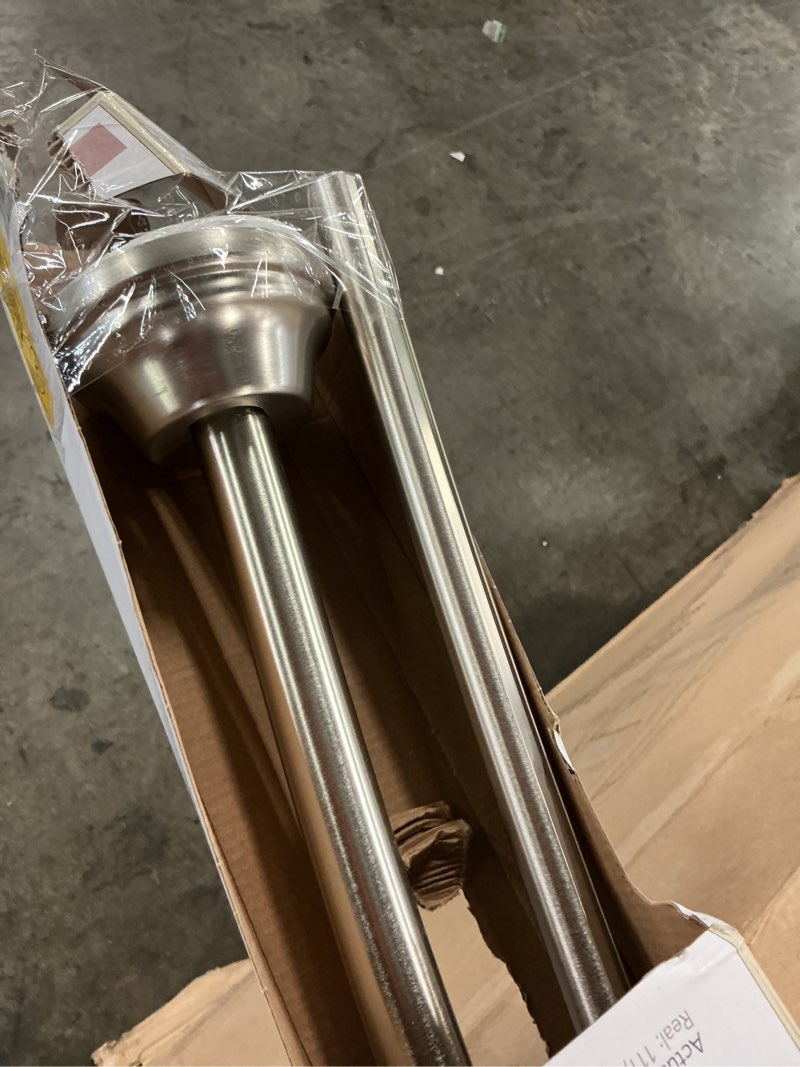 Condition photo showing As Is for allen + roth 44-in to 72-in brushed nickel fixed or tension single curve adjustable shower curtain rod