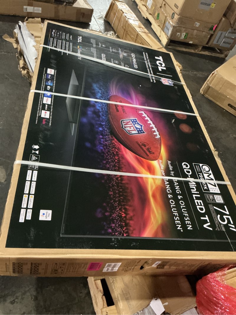 Condition photo showing New/Like New for TCL 75 Inch Class QM7K Series | Mini LED QLED 4K HDR | 75QM7K, 2025 Model | 120HZ-144HZ Anti Reflective Screen Smart Google TV Dolby Atmos Onkyo Audio | Voice Remote Alexa Gaming Streaming Television 75 inches