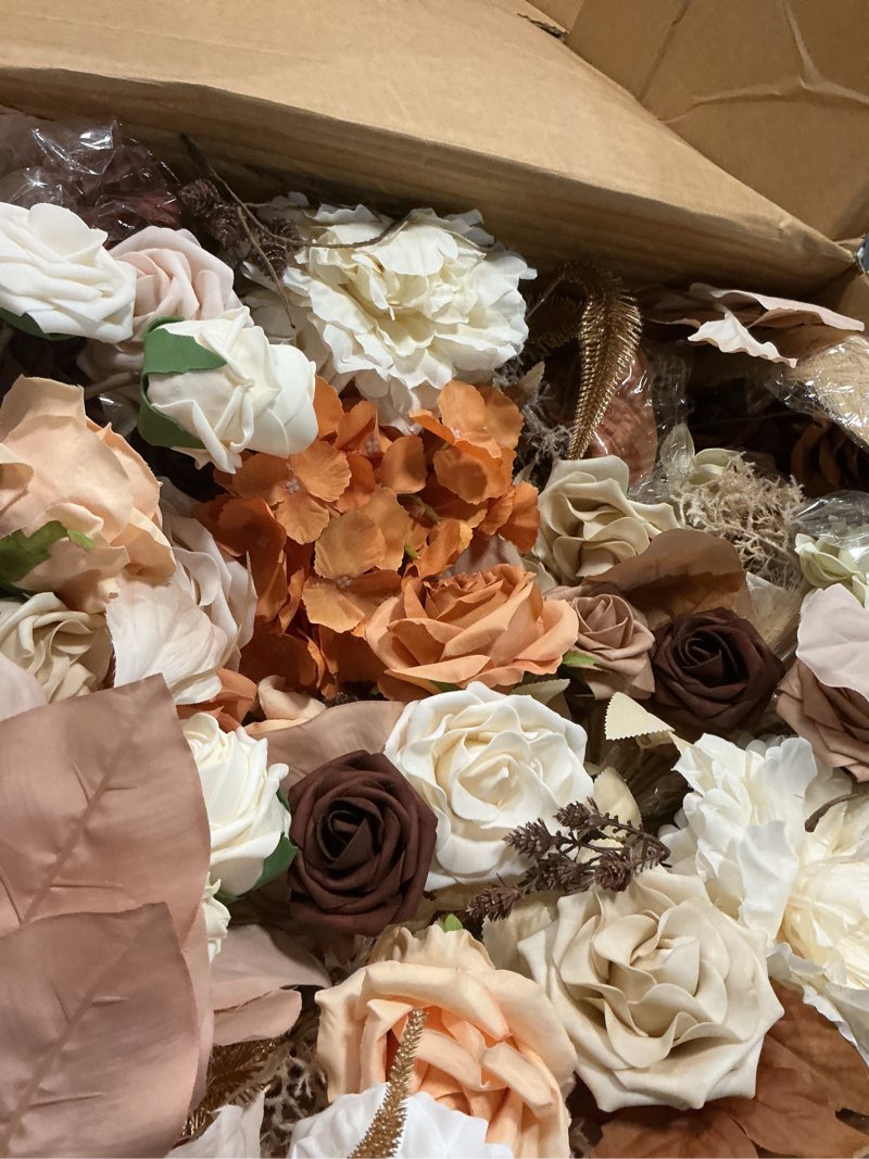 Condition photo showing Good Condition for Ling's moment Fall Wedding Arch Flowers with Sheer Drapes Kit - Artificial Rust Boho Floral Arrangements for Ceremony Backdrop, Arbor Decor, Orabge 5-Piece Set (2 Flower Stems + 3 Hanging Drapes) Or-rust & Sepia