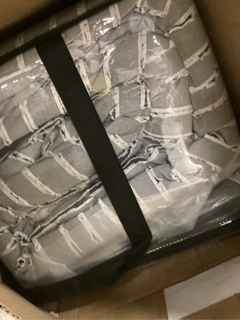 Condition photo showing Good Condition for madison park comforter cotton clipped jacquard, oversized comforters king size bed, all season down alternative overfilled king size comforter, essence, king/cal king, blue 9 piece blue king