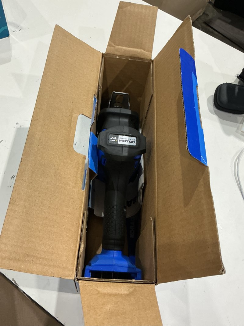 Condition photo showing As Is for kobalt 24-volt variable speed brushless cordless reciprocating saw (battery not included)