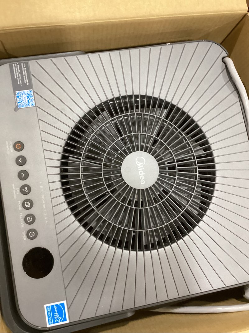 Condition photo showing As Is for midea cube 35 pint dehumidifier for basement and rooms at home for up to 3,500 sq. ft., smart control, compatible with alexa (grey), drain hose included