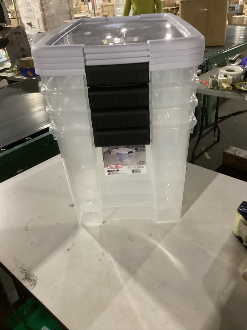 Condition photo showing Good Condition for 4-Pack Latching Box with Handle, 20L Clear Plastic Storage Bins with Lid 20 L