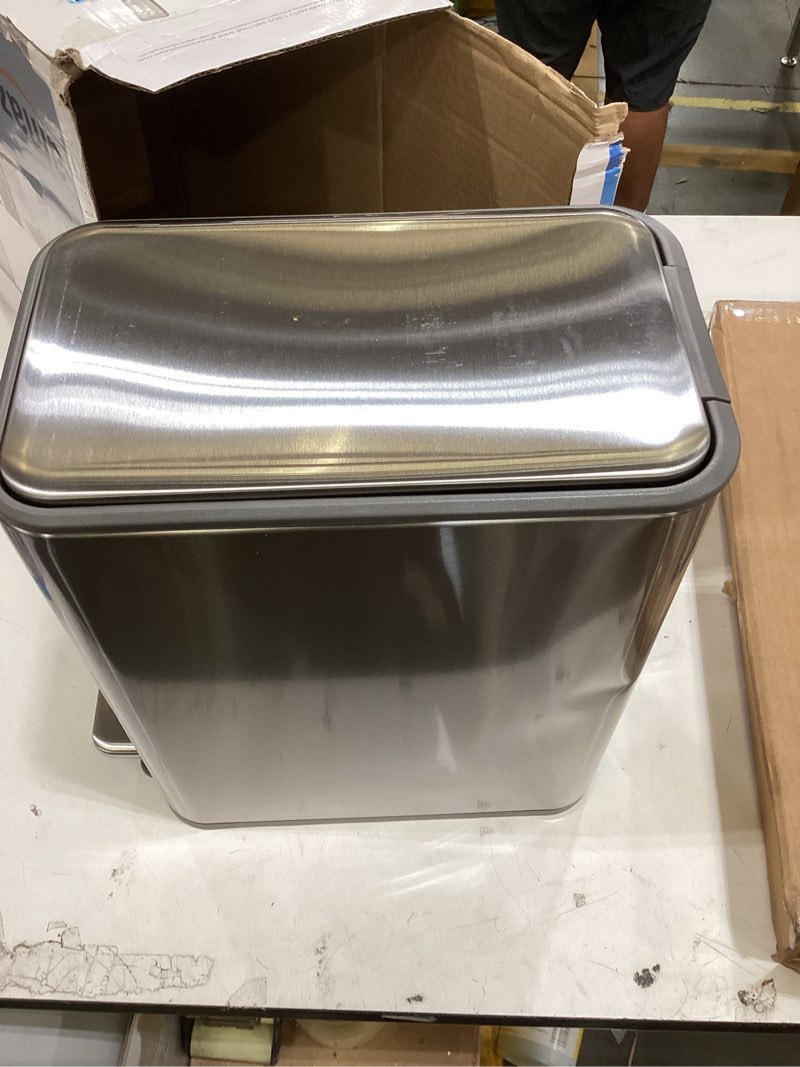 clorox slim trash can - 2.6 gallon (10 liter) small metal trash can with soft close lid, step pedal,