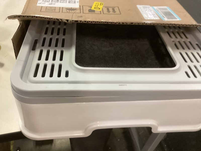 Condition photo showing As Is for Upgrade Portable Litter Box, Top Entry Cat Box with Lid, No Leakage Kitty Box with Scoop and Mat, Easy Cleaning Cat Box Enclosure(Grey-Stainless Steel) Grey Stainless Steel-Grey