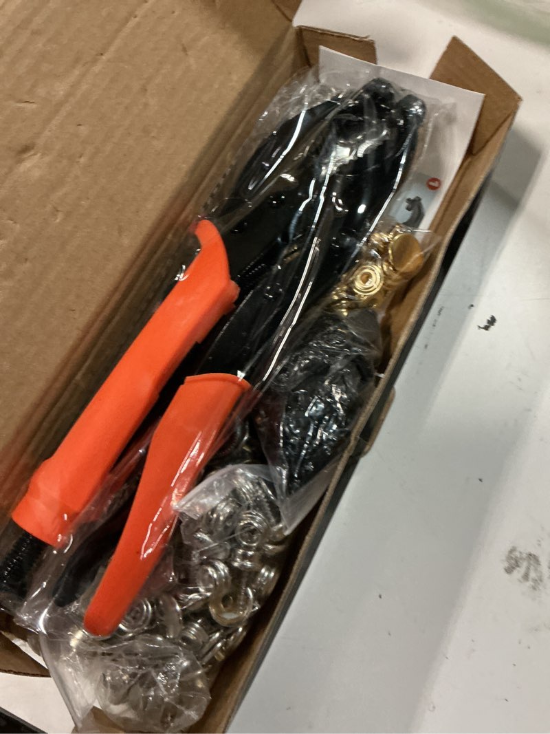Condition photo showing Good Condition for heavy duty snap fastener tool, snap setter tool with 100 sets 4 color boat cover snaps, snap repair kit, repairing boat covers, canvas, fabric, tarps orange