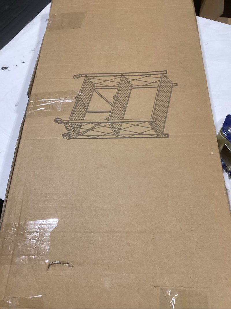 Condition photo showing New/Like New for 3 Tier Folding Shelf with Wheels, Metal Steel Collapsible Shelves, Folding Bookshelf no Assembly, Portable Folding Storage Shelves, Rolling Standing Utility Rack for Kitchen, Office, Bedroom, Natural Natural 3 Tiers
