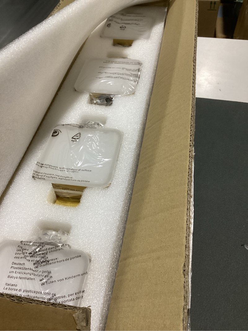 Condition photo showing As Is for 360° rotate led bathroom vanity light fixtures, 1600lm acrylic gold vanity lights for bathroom, modern wall lighting fixtures over mirror kitchen living room hallway (natural white light 5000k) gold - non-dimmable 4-light, 27-inch, 5000k