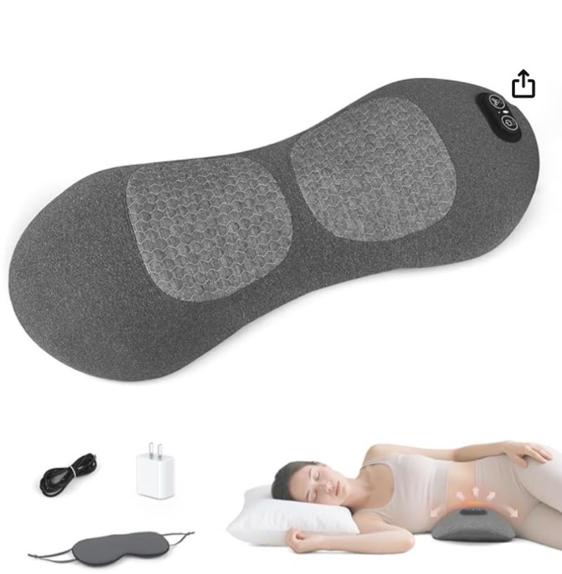 3-in-1 back massager with heat & vibration, smooth spine triple fusion lumbar support pillow for lower back and sciatica pain relief, deep tissue relaxation for bed or office chair