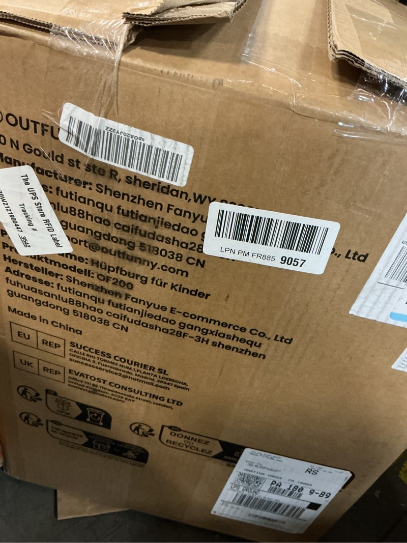 Condition photo showing As Is for Indoor Bounce House with Slide, Inflatable Bouncy House for Kids 3-6, Bounce Area 6'x6', Capacity 300 lb - Blue