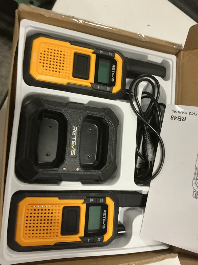 Condition photo showing New/Like New for retevis rb48 frs walkie talkies long range, rugged & ip67 waterproof & floating, mil-standards 810h two way radio, heavy-duty, noaa, rechargeable, 20hr battery, emergency radio(2 pack) without earpieces