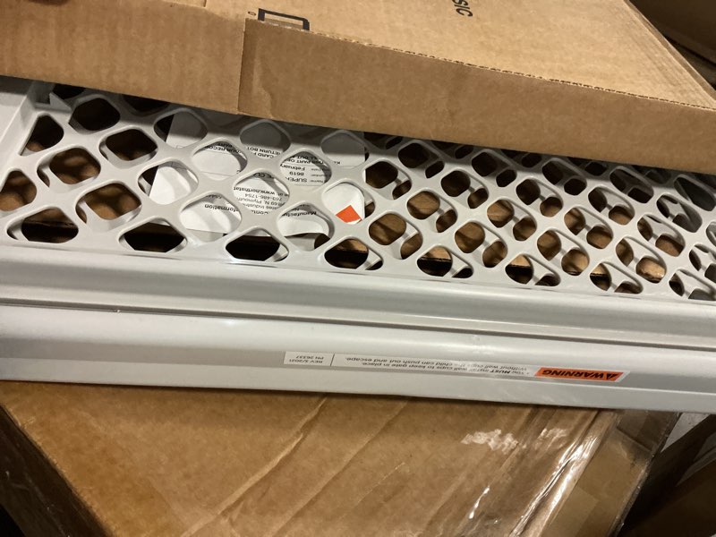 Condition photo showing Good Condition for mypet universal pet gate: 26” - 42” wide dog gate for doorways with pressure fit or swinging door hardware mounting types included: 26" tall; gray