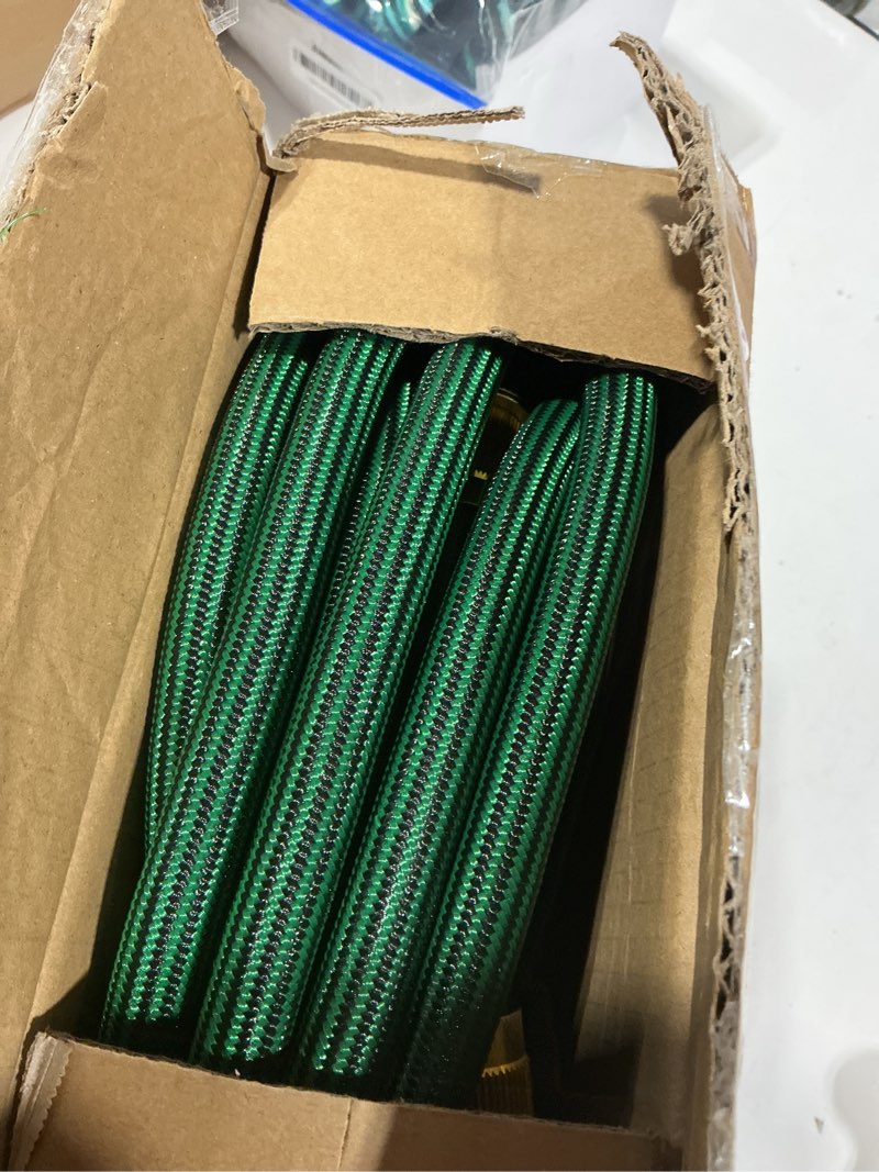 Condition photo showing New/Like New for non-expandable garden hose 50 ft, heavy duty flexible water hose, kink resistant lightweight hybrid hose with durable fabric skin, leakproof hose male to female fittings 50ft green