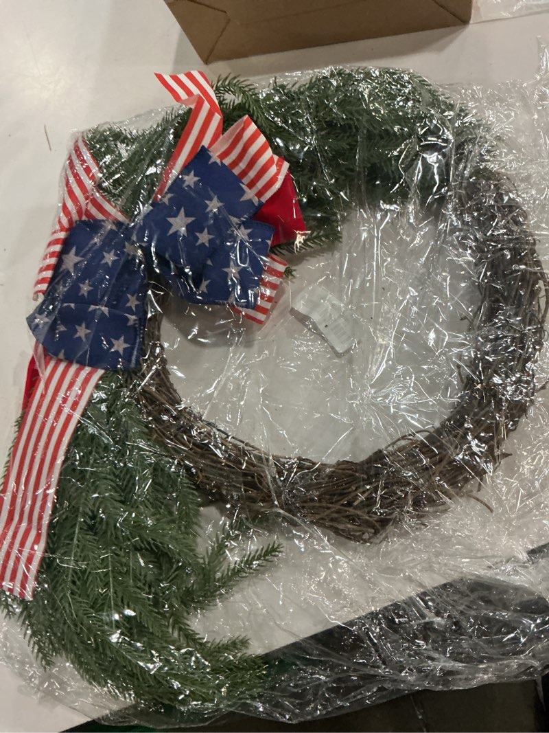 Condition photo showing New/Like New for daifunli patriotic wreath for front door 16 inch red white blue wreaths 4th of july 250th anniversary american flag decorations for independence memorial day wall window home porch holiday decor