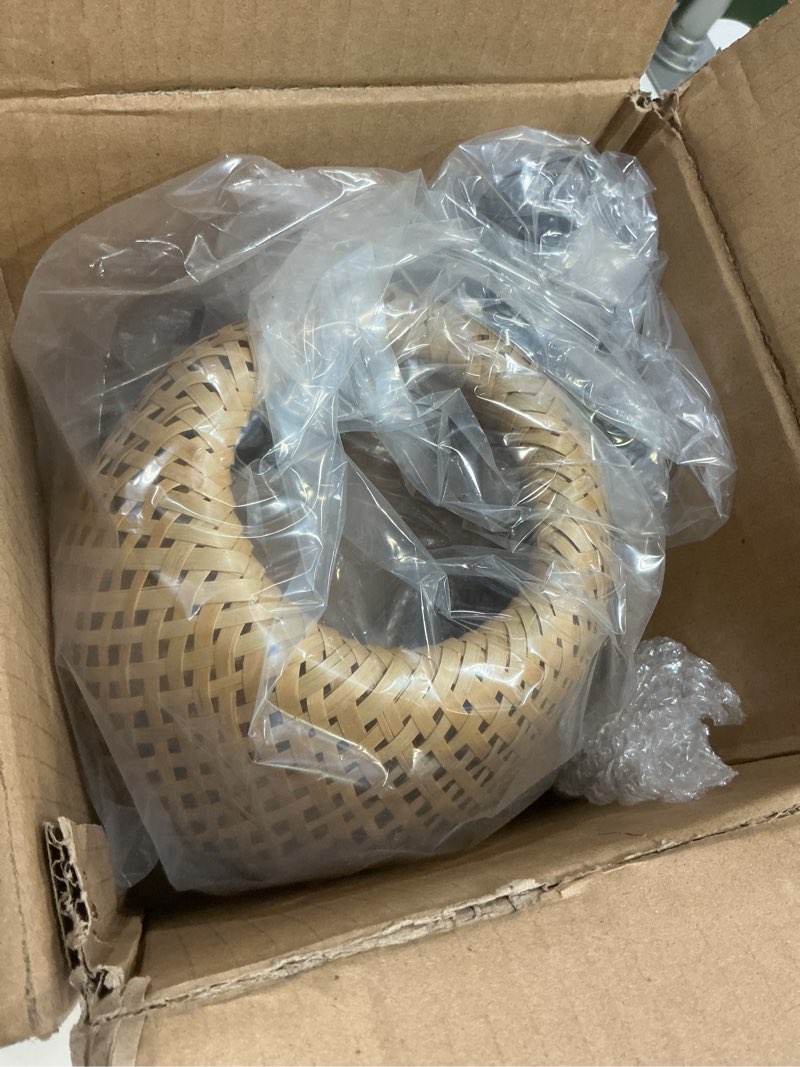 Condition photo showing New/Like New for Boho Table Lamp Dimmable Small Rattan Nightstand Lamps For End Table Side, Vintage Wicker Wooden Bamboo Woven Desk bedside Lamps for Bedroom Living Room Kids Room, 2700K T45 LED Bulb Included bamboo egg