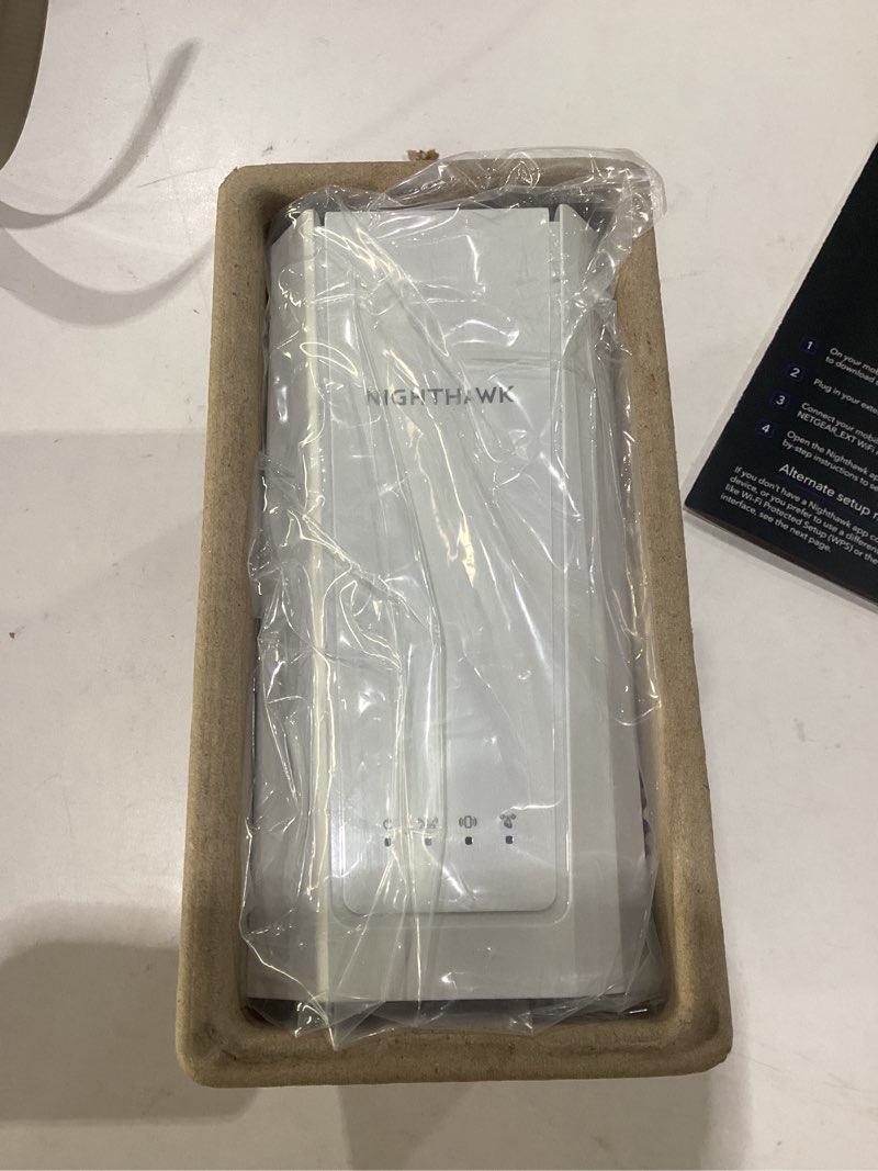 Condition photo showing New/Like New for netgear wifi 7 range extender (exs27) – add up to 1,500 sq. ft. and 45 devices with be5000 dual-band wireless signal booster & repeater (up to 5 gbps speed), wpa3 security, smart roaming 5.0 gbps, 1500 sq.ft.