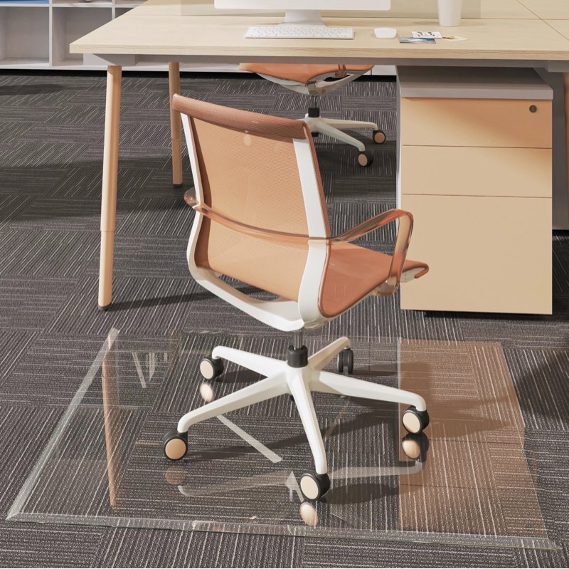 [Tempered Glass] 40“x30” Beveled Edge Glass Chair Mat with Polished Edge Clear Office Chair Mat, Glides Smoothly, Suitable for Carpet or Hardwood Floors