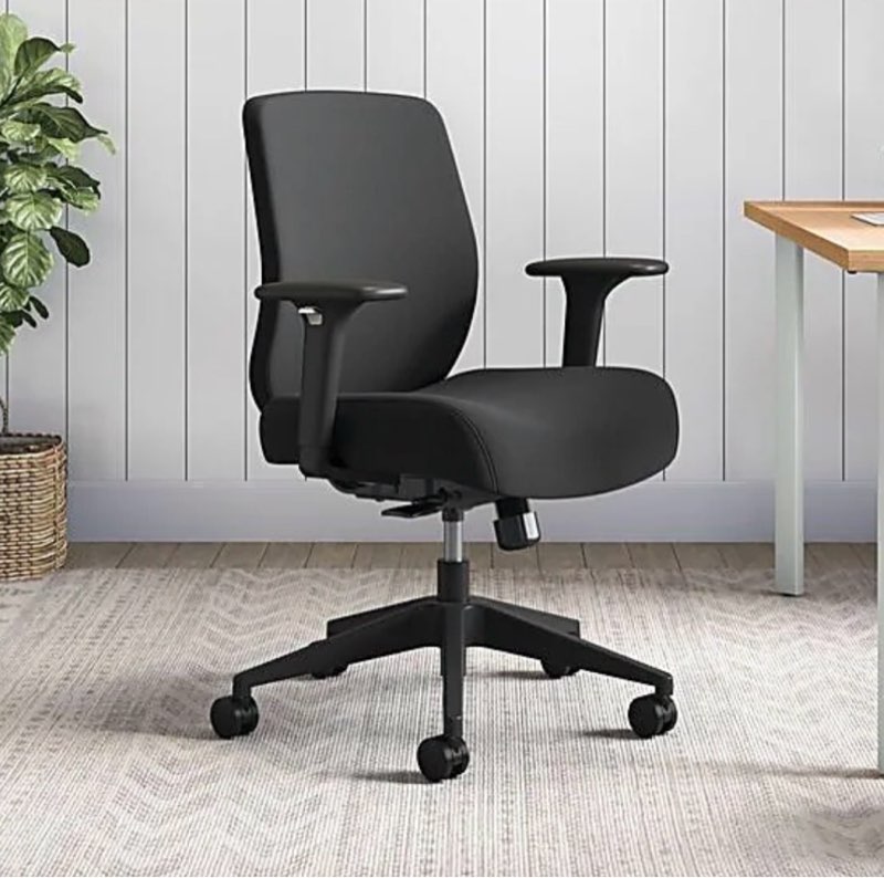 Task Chair - Fabric, Foam Seat Material - Fabric Back Material - Black Frame Color - Mid Back - Black - Armrest - 1 Each