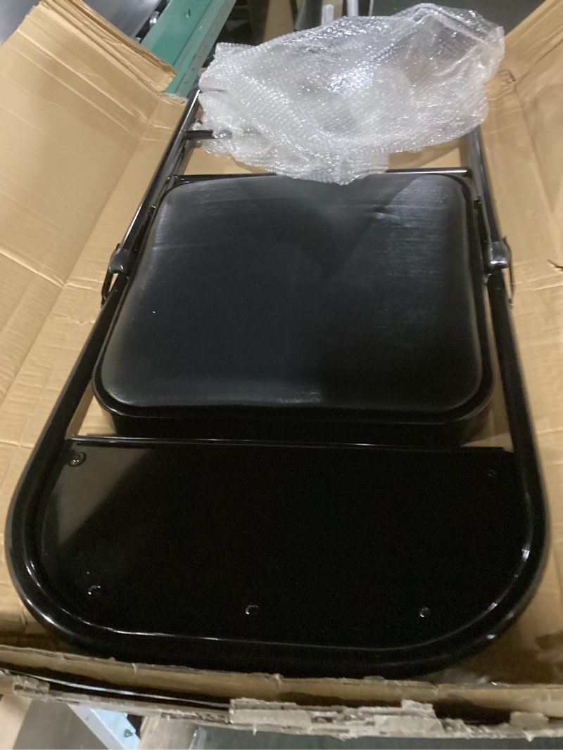 Condition photo showing Good Condition for 1 pack bulk folding chairs with padded cushion, single black steel metal frame foldable chair for indoor and outdoor, portable stackable commercial seat for bedroom patio party event black pu leather 1 pack