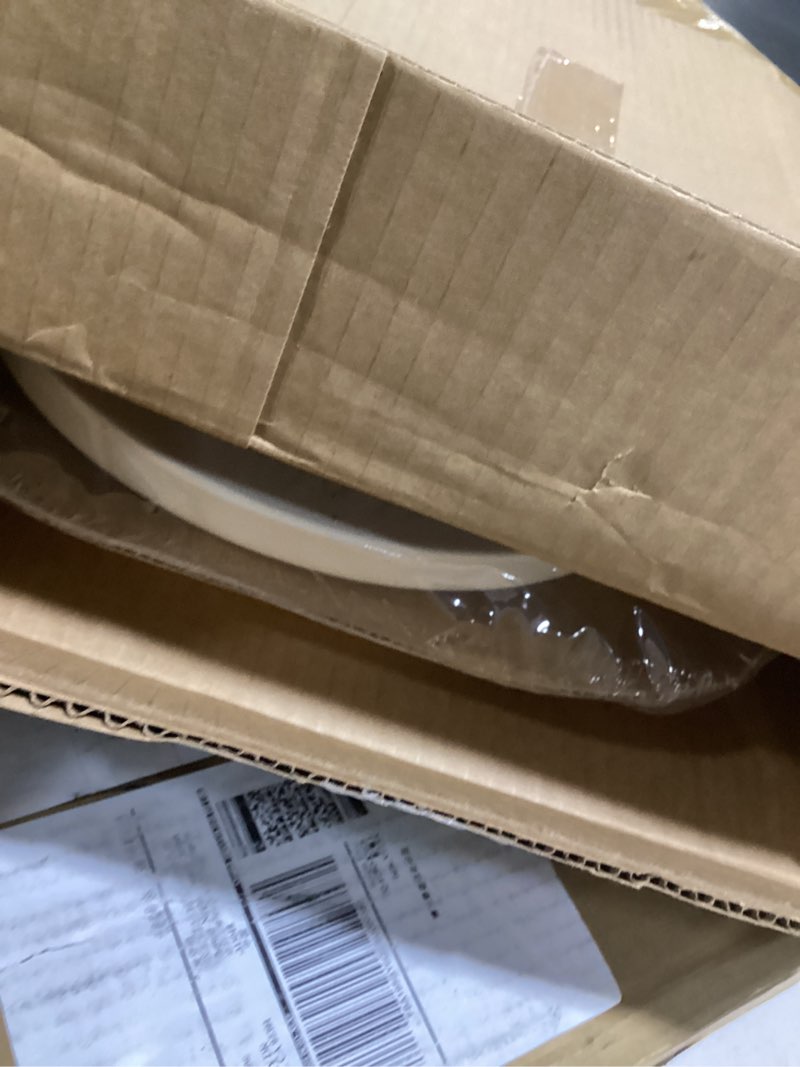 Condition photo showing Good Condition for mayfair padded toilet seat, cushioned soft vinyl over wood core seat, secure hinges, easy clean, made in usa, elongated, bone round bone toilet seat