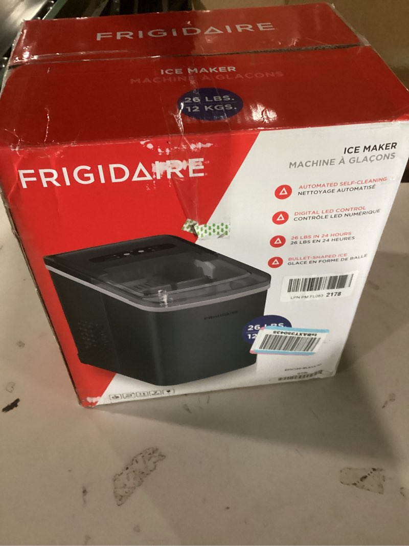 Condition photo showing New/Like New for frigidaire countertop portable, 26 lb per day bullet ice maker machine (black stainless steel)