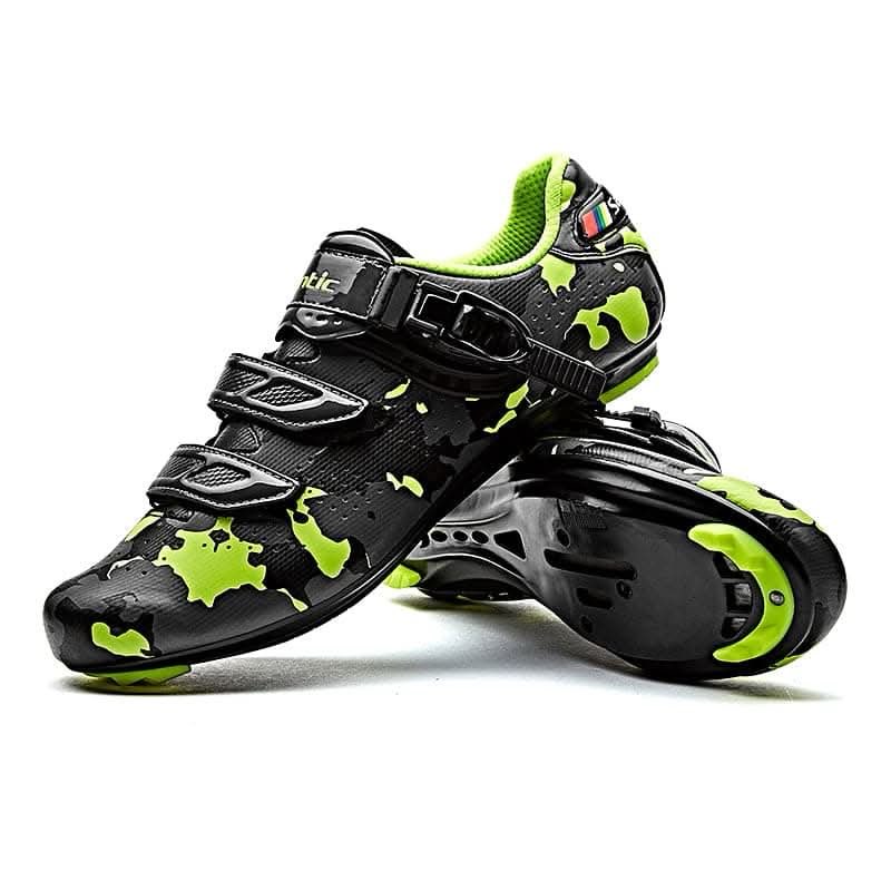 Size 11 Santic unisex’s Road Bike Cycling Green Camouflage Shoes Self-lock Riding Shoes 