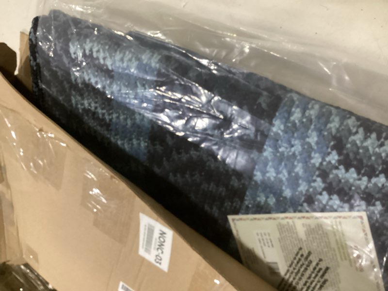 Condition photo showing Good Condition for better trends l shape rug 24x68x68 l-shape 100% polypropylene durable & stain resistant reversible indoor area utility rug (navy stripe) alpine stripe collection 2' x 5'8" (l-shaped) navy stripe