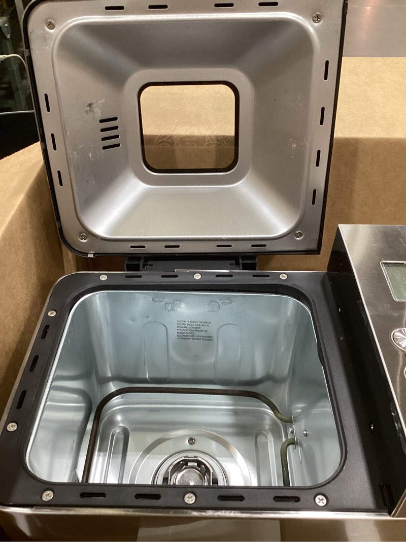 Condition photo showing As Is for 2lb bread maker machine, osipoto 17 in 1 automatic stainless steel bread machine, non-stick, beginner-friendly controls, 15 hour timer, easy to clean low noise, high success rate for homemade bread 15.35?*12.01?*13.78?