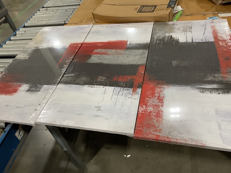 Condition photo showing As Is for red abstract wall art-abstract picture 3 piece canvas print wall painting