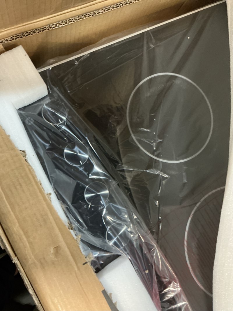 Condition photo showing Good Condition for 4 burners electric cooktop 30 inch, 6700w knob control electric stove top burner hot plate, 220v-240v bulit-in ceramic radiant stove with multi-ring control, hardwire (no plug)