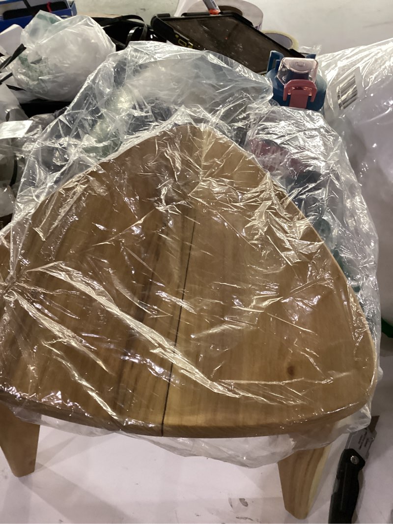 Condition photo showing As Is for teak shower stool, teak shower bench, 12'' spa shower foot rest for shaving legs, waterproof wood chair for inside shower, organizer wooden stool, corner seat for bathroom livingroom 12"