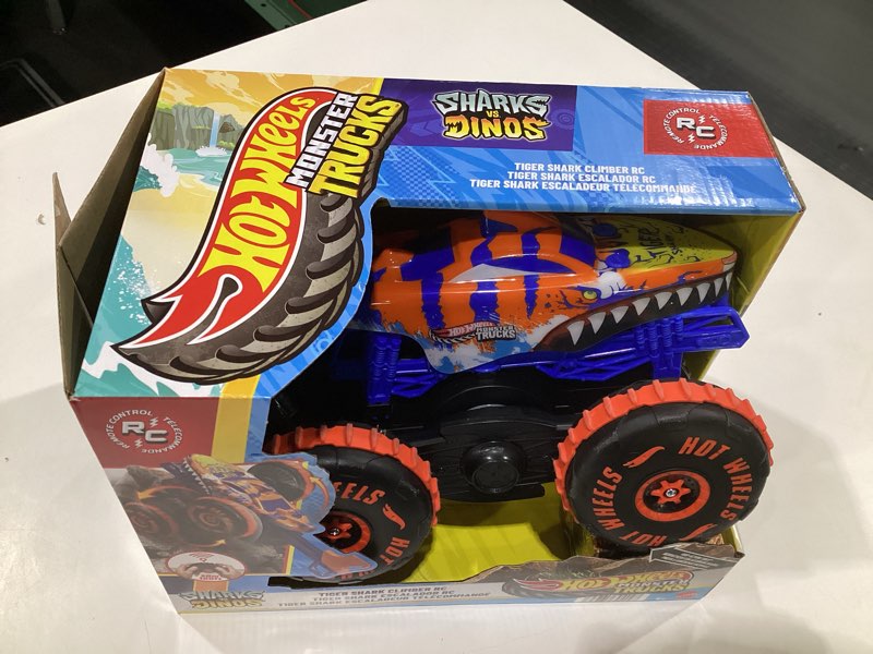 Condition photo showing As Is for Hot Wheels Monster Trucks Remote Control Toy Vehicle, Large-Scale RC Tiger Shark Climber with 3 Modes of Play for Racing, Climbing & Stunting