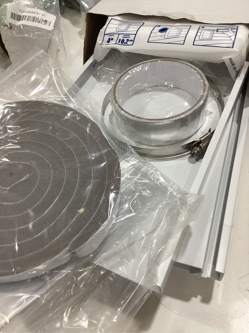 Condition photo showing Good Condition for lbg products dryer vent window kit with self-closing vent cover with screen for 4" diameter dryer vent hose,adjustable window seal plates kit for sliding windows and hung windows,up to 47 inches