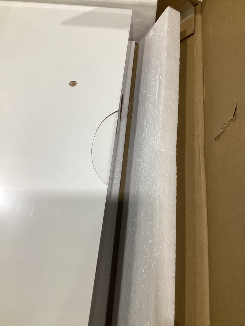 Condition photo showing As Is for (damaged)welland 24 inch white mission floating shelves for wall, bathroom and bedroom, modern display and book shelves, wall mounted 23 3/5\" x 9 1/4\" x 2\" white
