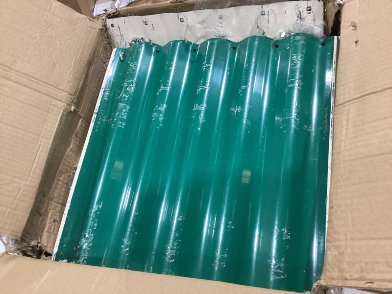 Condition photo showing As Is for green polycarbonate corrugated roofing panels – 72” l x 21” w | durable, uv-protected, and weatherproof roof sheets for patios, pergolas & outdoor projects, multi pacs