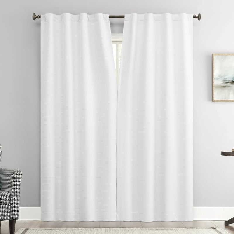 Sun Zero Vance 2-Piece Magnetic Closure 100% Blackout Back Tab Curtain Panel Pair, 37"x84", White