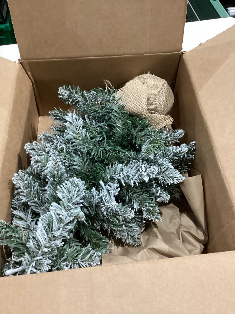 Condition photo showing As Is for 2 ft Mini Christmas Trees with 25 F5 LED Lights, 24" Decorated Burlap Artificial Tabletop Christmas Trees Home Party Decoration for Kitchen Dining Room Window Green White