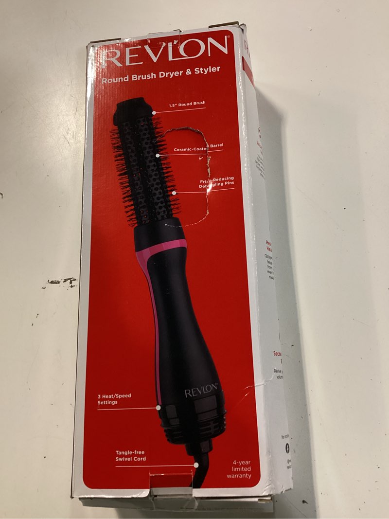 Condition photo showing New/Like New for revlon one-step hair dryer and styler - root booster round brush for styling, dryer brush for fast and easy salon-quality blowout, more shine and less frizz (1-1/2 in) 1 count (pack of 1)