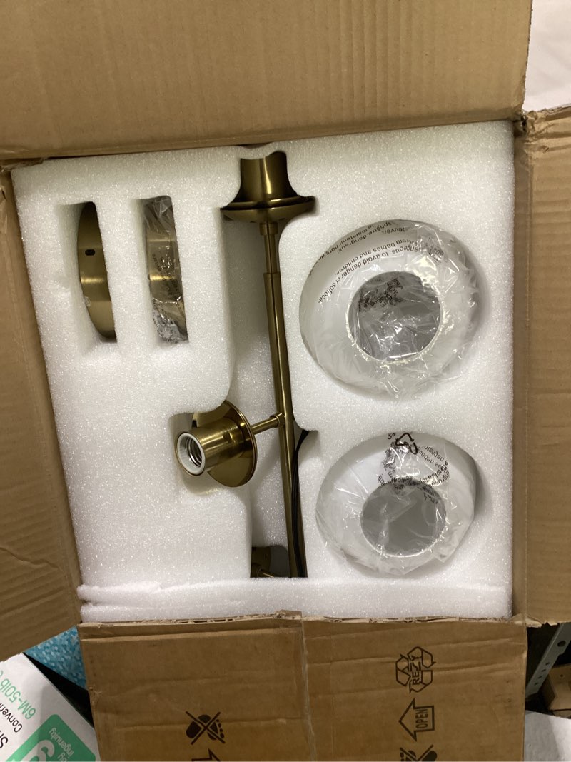 Condition photo showing New/Like New for kco lighting modern globe linear chandelier 6 light milk glass chandeliers white and gold pendant light fixture mid century rectangle chandelier brass sputnik island lights for kitchen gold+white