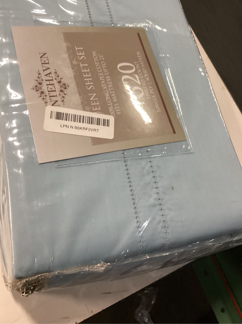 Condition photo showing Good Condition for pointehaven 620 thread count 100% long staple cotton deep pocket oversized super soft sateen sheet set queen, classic blue queen classic blue