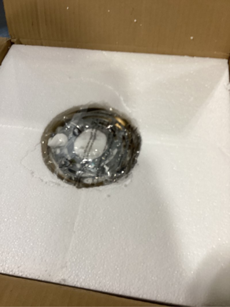 Condition photo showing As Is for Semi Flush Mount Ceiling Light with 11.02" Clear Seeded Glass Shade, E26 Base Gold Mid Century Chandelier Farmhouse Light Fixture for Hallway Bathroom Entryway